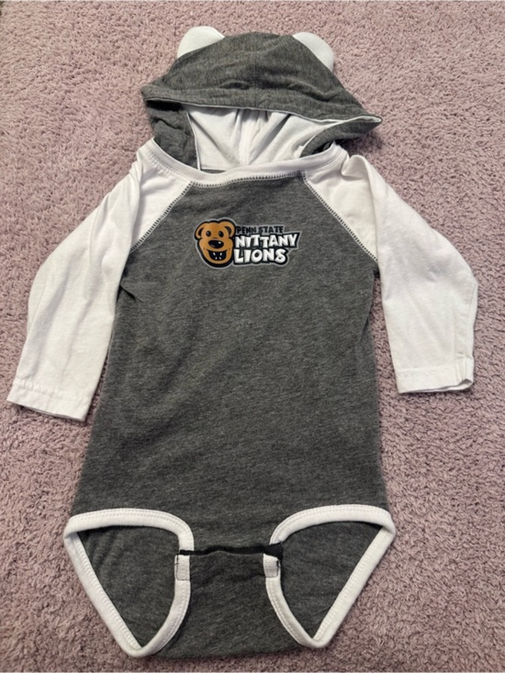 Penn State Nittany Lions Hooded Onesie 12M Bear Ears Gray Baby